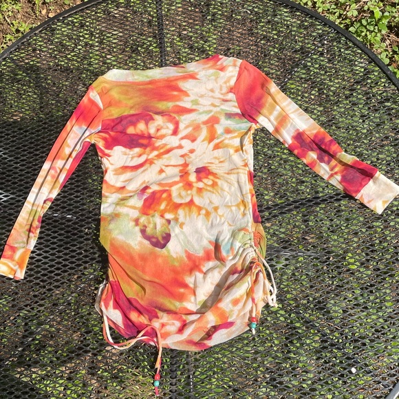 Y2k sheer top women’s size medium orange floral netted shirt 2000s 90s - Picture 2 of 4